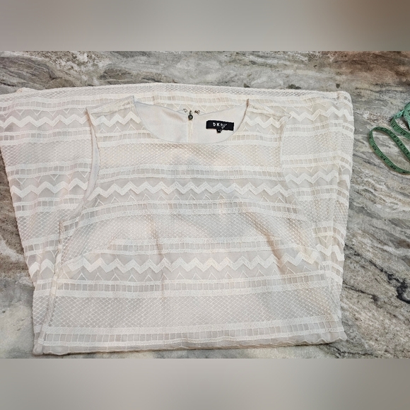 DKNY Cream Lace Lined Shift Sleeveless Dress Back Zip Size 6 - Picture 7 of 13